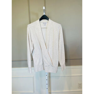 Athleta Small NWOT Twist Front Faux Wrap Sweatshirt Heather Oatmeal
